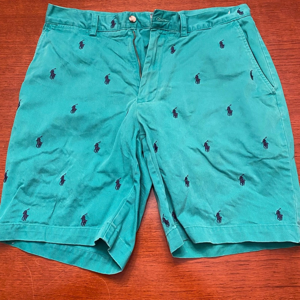 Men’s Ralph Lauren POLO shorts. These are GREEN with navy embroidered insignia.